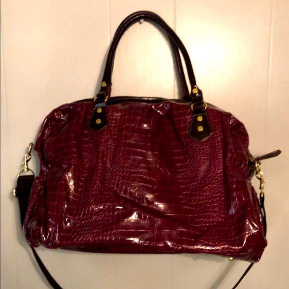 Maroon Faux Leather Duffle Overnight Bag - Picture 2 of 7